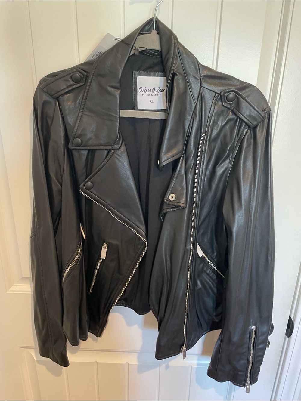 Black Leather Moto Jacket with Silver Hardware Chelsea DeBoer by Lily &Lottie